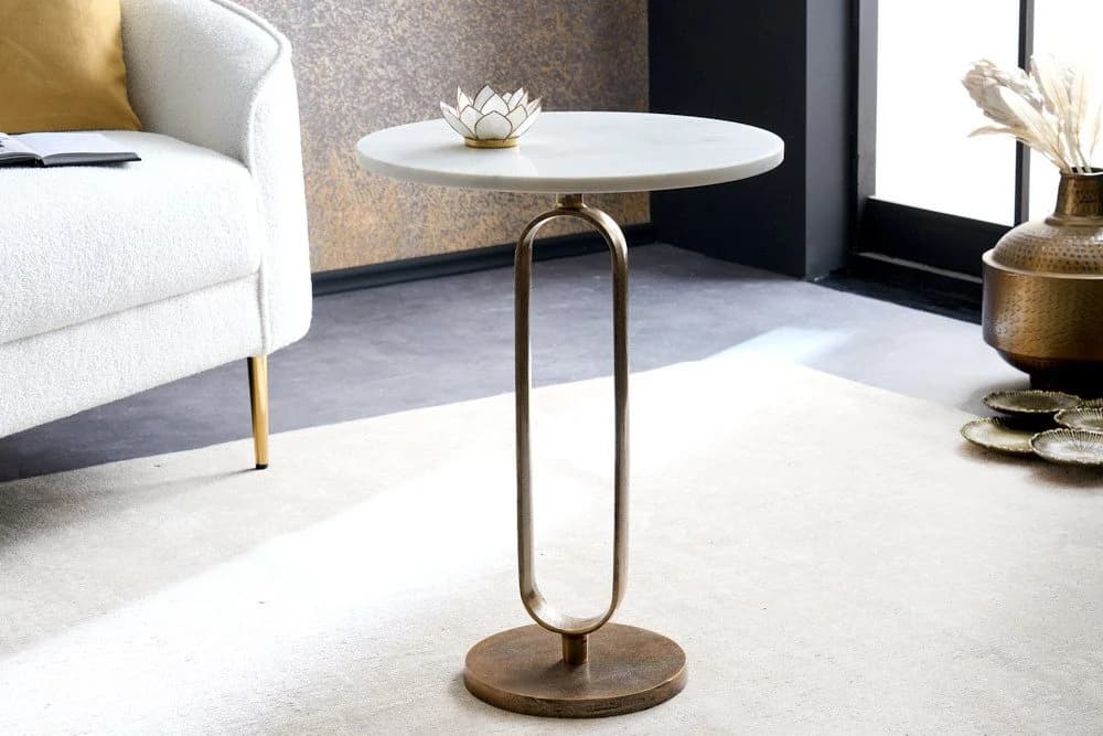 riess-ambiente Beistelltisch ELEGANCE 60cm weiß/gold Marmor Metall - Bild 2