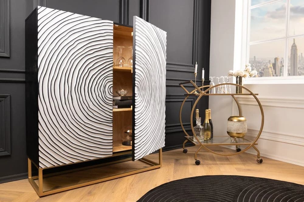 riess-ambiente Highboard ZEN CIRCLES Weiß/Schwarz/Gold Massivholz - Bild 5
