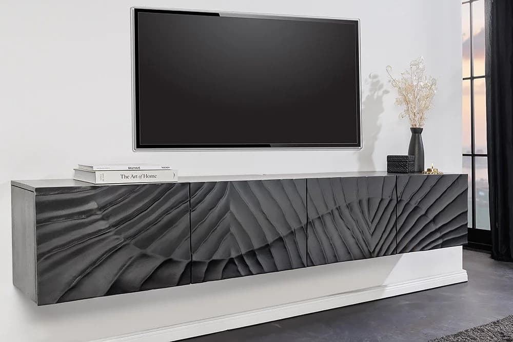 riess-ambiente Lowboard SCORPION 200cm Schwarz 3D-Schnitzerei - Bild 2