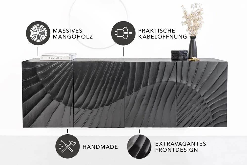 riess-ambiente Sideboard SCORPION 180cm Schwarz Massivholz Mango - Bild 5