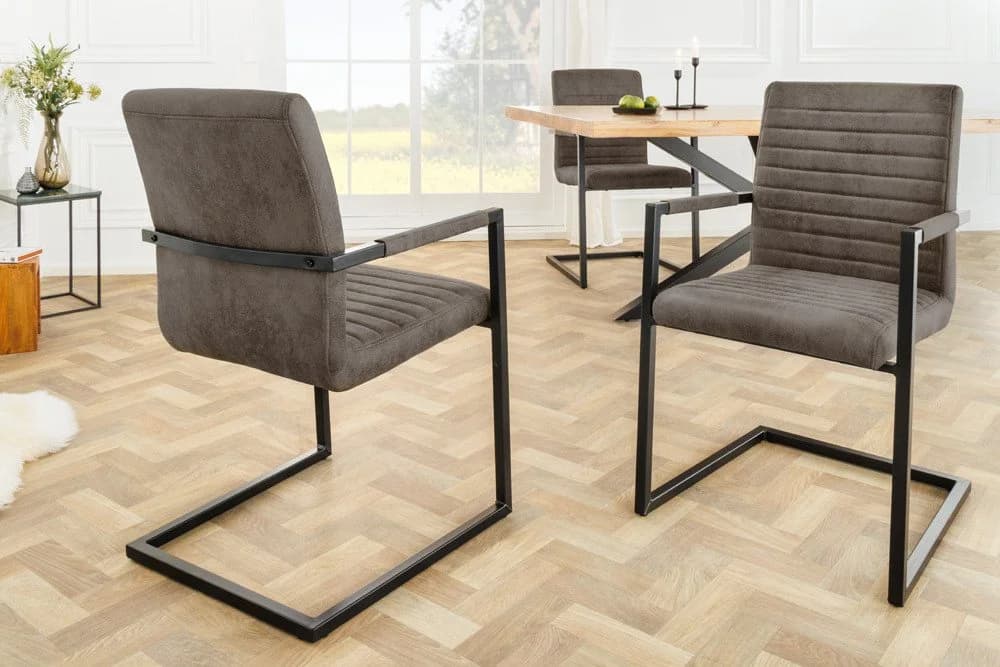 riess-ambiente Freischwinger LOFT taupe grau / anthrazit mit Armlehne - Bild 4