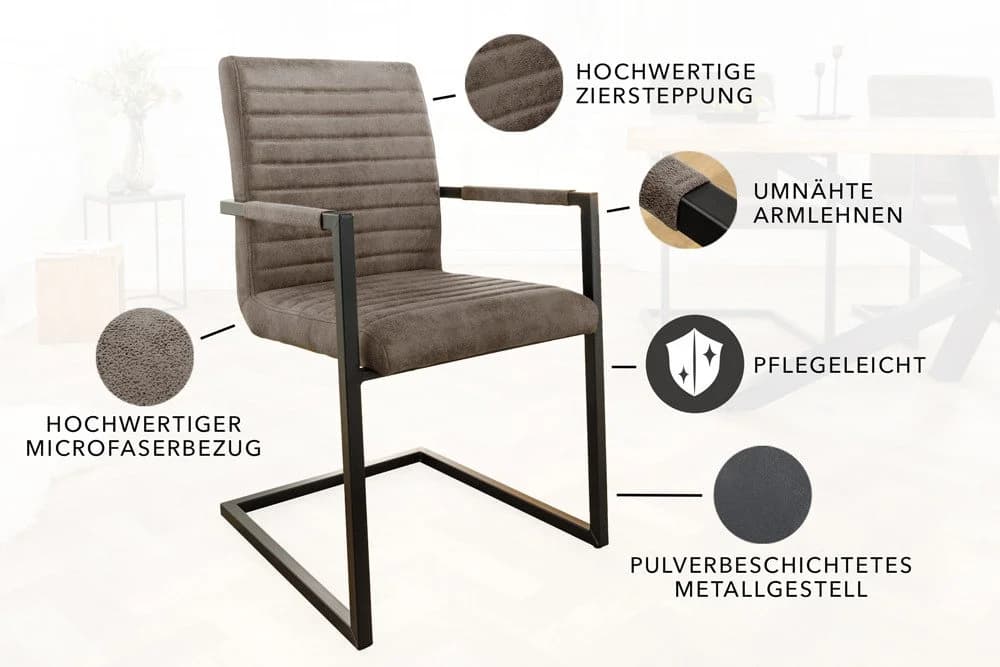 riess-ambiente Freischwinger LOFT taupe grau / anthrazit mit Armlehne - Bild 5