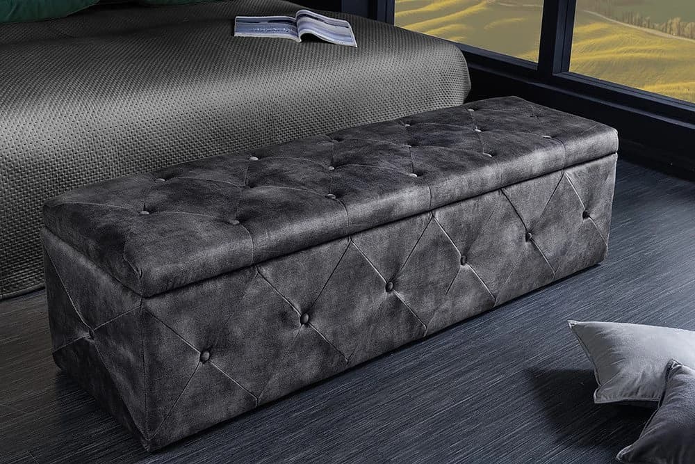 riess-ambiente Bettbank EXTRAVAGANCIA 140cm grau Samt mit Stauraum Chesterfield - Bild 2