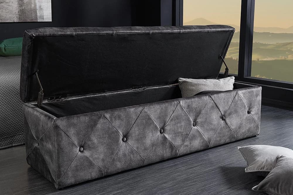 riess-ambiente Bettbank EXTRAVAGANCIA 140cm grau Samt mit Stauraum Chesterfield - Bild 3
