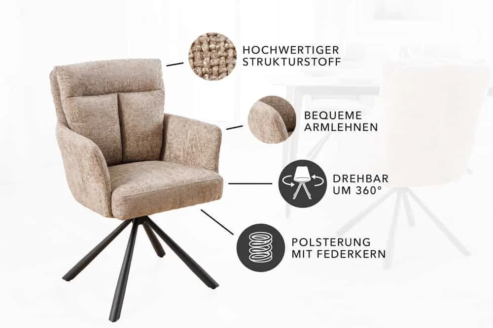 riess-ambiente Polsterstuhl BIG GEORGE Beige mit Armlehnen 360° drehbar - Bild 3