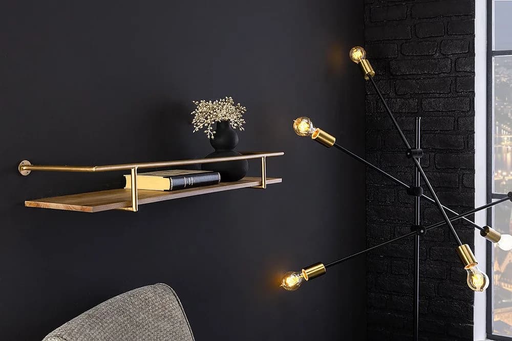 riess-ambiente Wandregal HERITAGE 75cm natur mit goldener Metallhalterung
