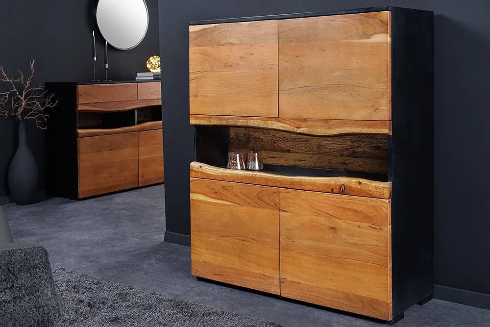 riess-ambiente Highboard GRAND ACACIA Massivholz LED-Beleuchtung