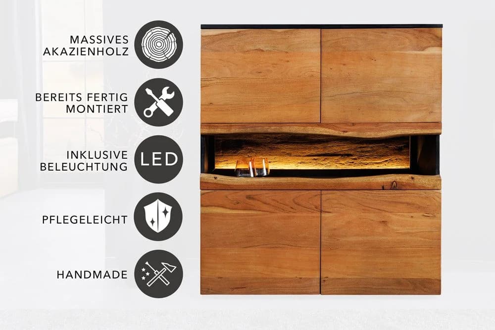 riess-ambiente Highboard GRAND ACACIA Massivholz LED-Beleuchtung - Bild 5