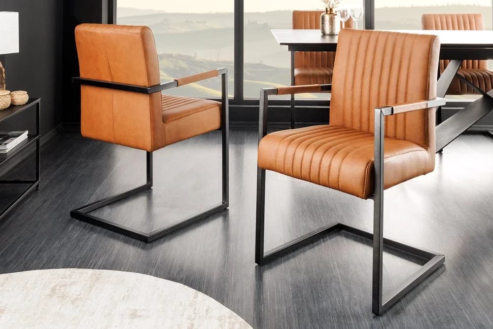 riess-ambiente Freischwinger BIG ASTON Vintage Cognac Echtleder Metall