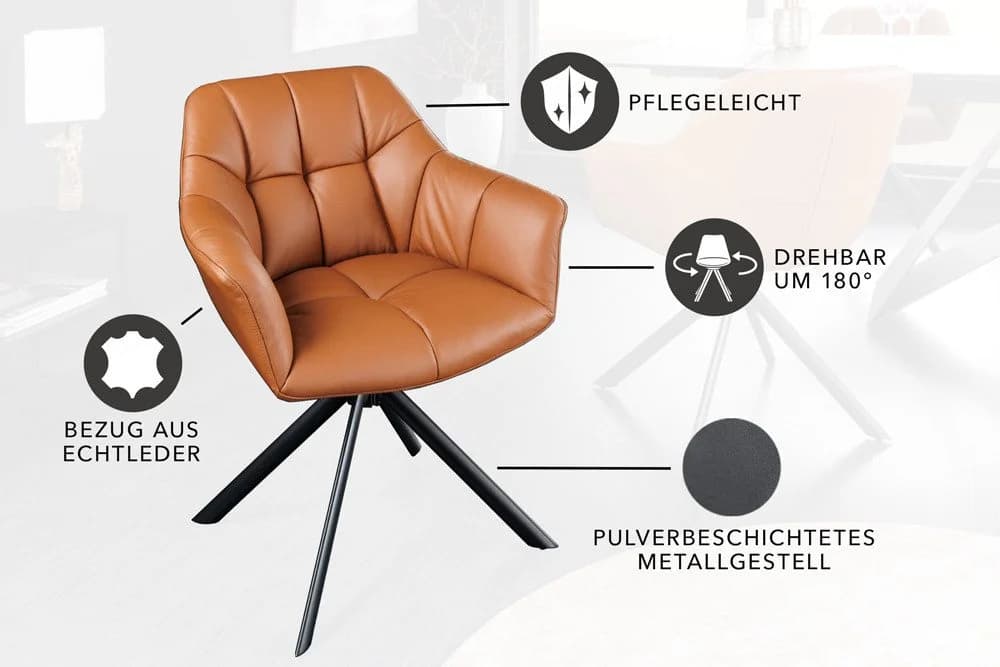 riess-ambiente Polsterstuhl PAPILLON cognac/schwarz mit 180° Drehfunktion - Bild 5