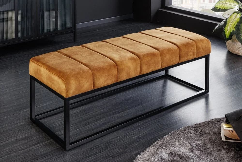 riess-ambiente Sitzbank PETIT BEAUTÉ 110cm Senfgelb Schwarz Samt Metall