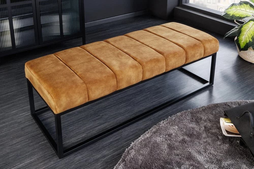 riess-ambiente Sitzbank PETIT BEAUTÉ 110cm Senfgelb Schwarz Samt Metall - Bild 2