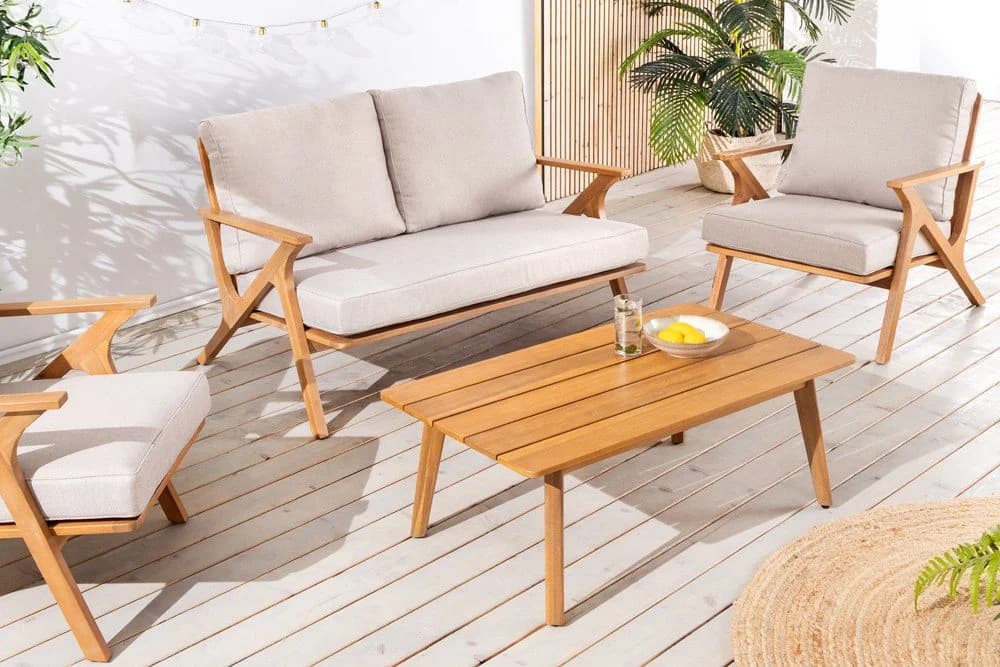 riess-ambiente Loungeset COMFORT LINE natur beige 4-tlg. Akazien-Massivholz