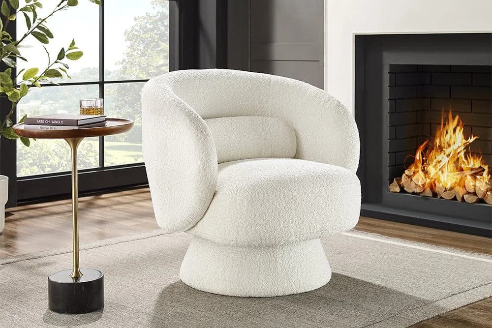 riess-ambiente Drehsessel BOSSA NOVA Weiß Bouclé 360° drehbar - Bild 2