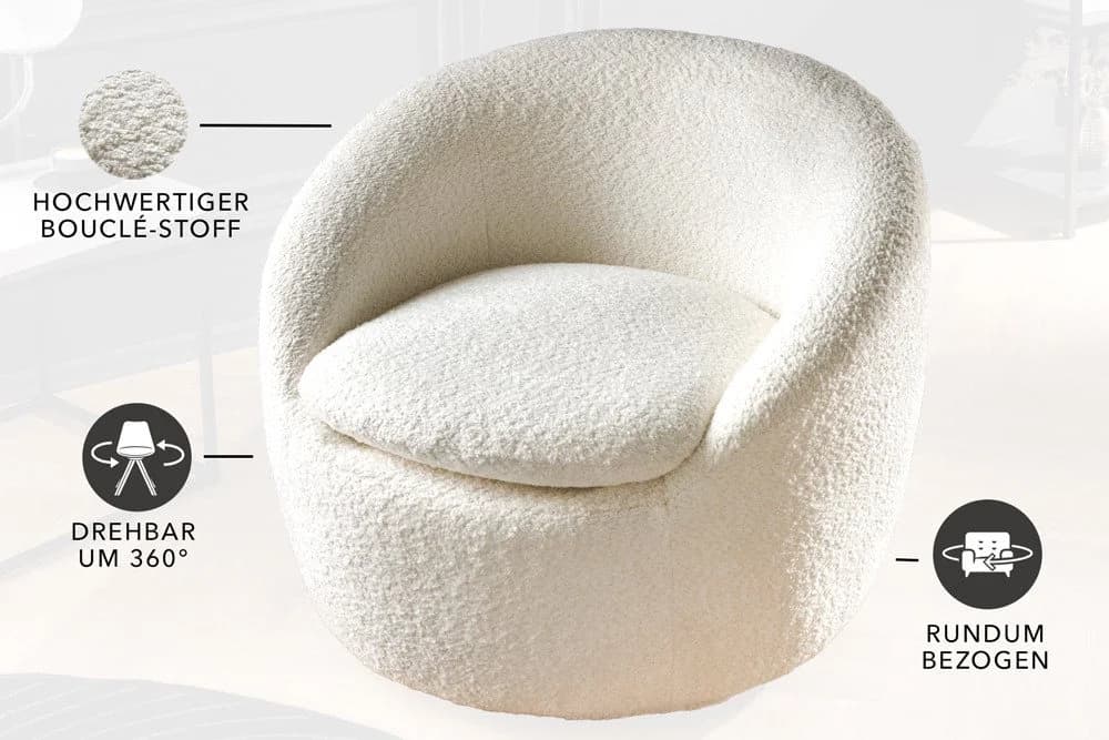 riess-ambiente Drehsessel ALPINE weiß 360° drehbar mit Armlehne - Bild 5
