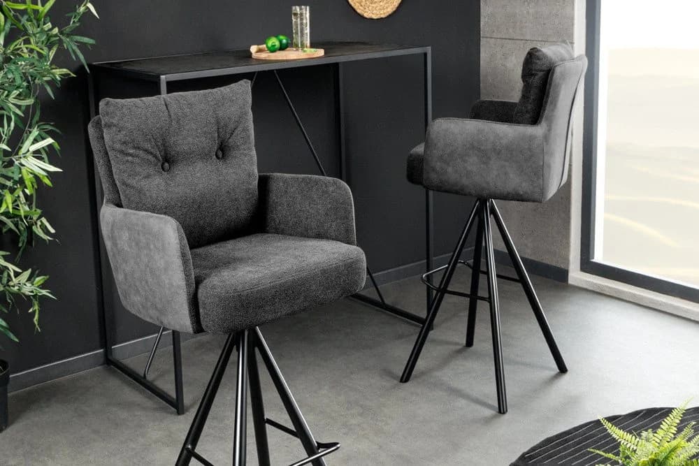 riess-ambiente Barhocker BIG GEORGE Anthrazit Samt drehbar Metallbeine - Bild 2