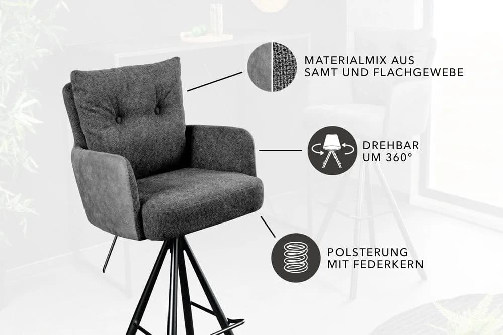 riess-ambiente Barhocker BIG GEORGE Anthrazit Samt drehbar Metallbeine - Bild 5