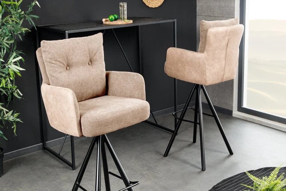 riess-ambiente Barhocker BIG GEORGE beige/schwarz - Samt, drehbar, Metall-Beine