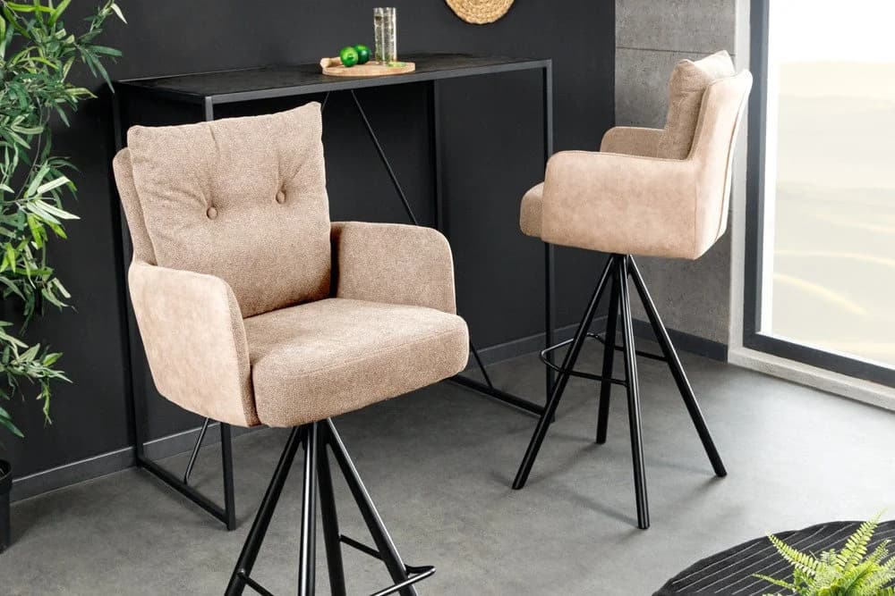 riess-ambiente Barhocker BIG GEORGE beige/schwarz - Samt, drehbar, Metall-Beine - Bild 2