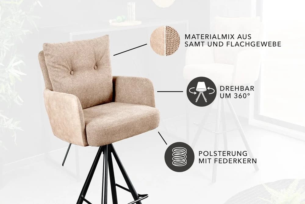 riess-ambiente Barhocker BIG GEORGE beige/schwarz - Samt, drehbar, Metall-Beine - Bild 5