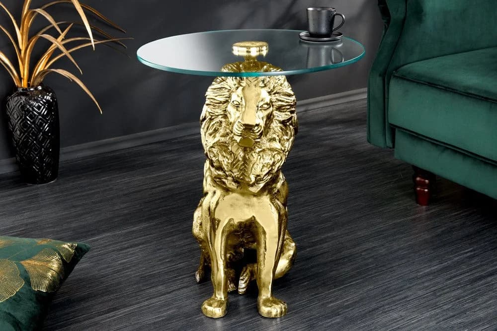 riess-ambiente Beistelltisch Löwe Gold Antik Glasplatte