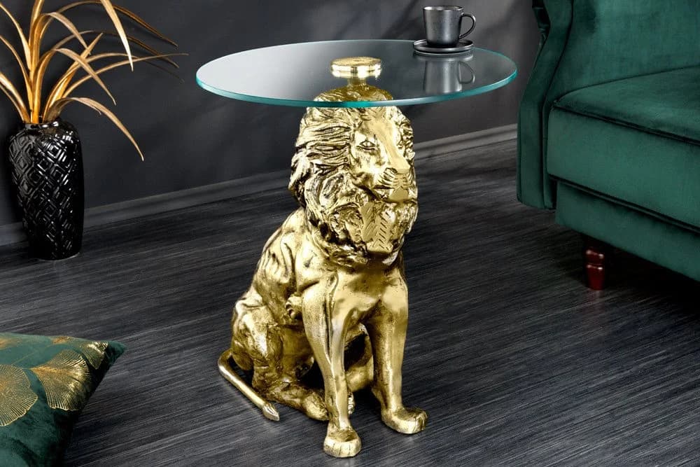 riess-ambiente Beistelltisch Löwe Gold Antik Glasplatte - Bild 3