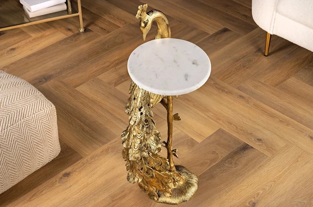 riess-ambiente Beistelltisch WILDLIFE PEACOCK 75cm Gold Antik Weiß Marmor - Bild 3