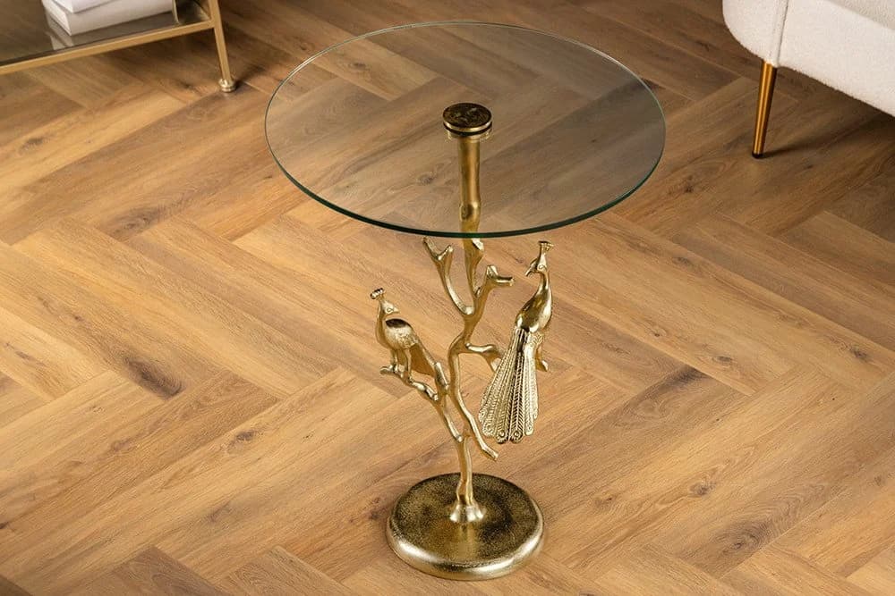 riess-ambiente Beistelltisch WILDLIFE PEACOCK 60cm Gold Transparent Glas - Bild 3