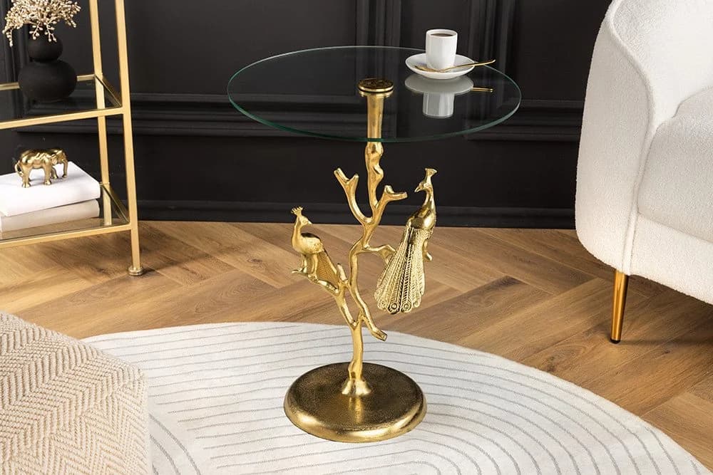 riess-ambiente Beistelltisch WILDLIFE PEACOCK 60cm Gold Transparent Glas - Bild 4