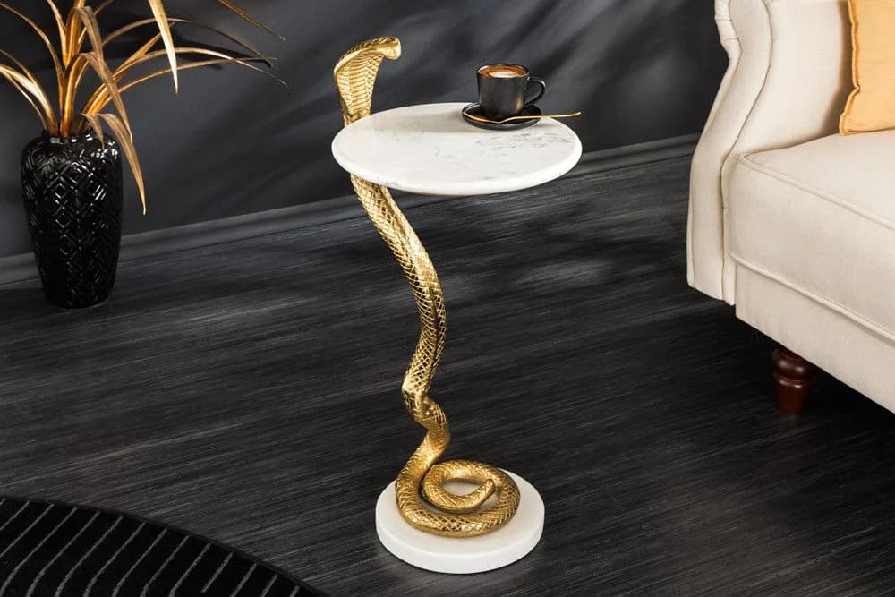 riess-ambiente Beistelltisch WILDLIFE COBRA Gold Weiß Marmor