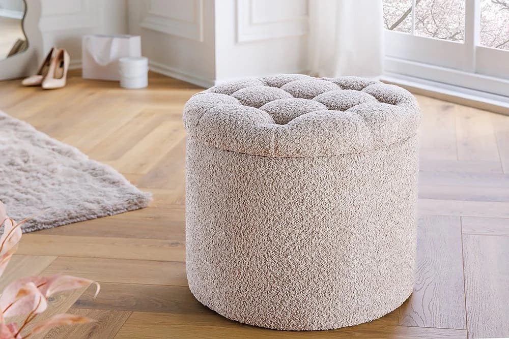 Bouclé Sitzhocker MODERN BAROCK - Zylinderförmig mit Stauraum - Bild 3