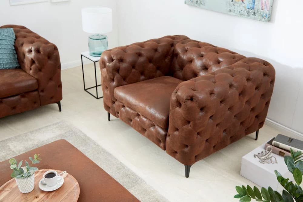 riess-ambiente Chesterfield-Sessel MODERN BAROCK 120cm antik braun Microfaser mit Federkern - Bild 3
