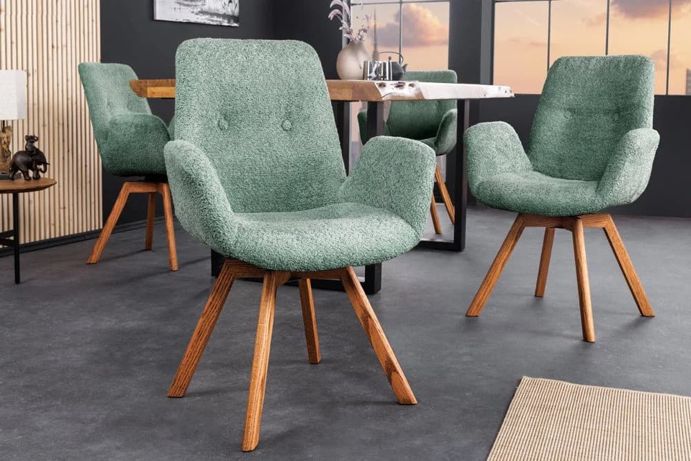 riess-ambiente Polsterstuhl BALTIC Beige Bouclé 360° drehbar Eiche Massivholz - Bild 2