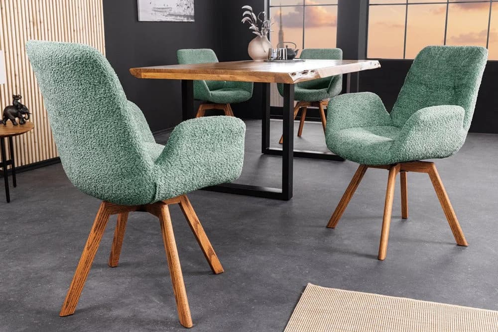 riess-ambiente Polsterstuhl BALTIC Beige Bouclé 360° drehbar Eiche Massivholz - Bild 3