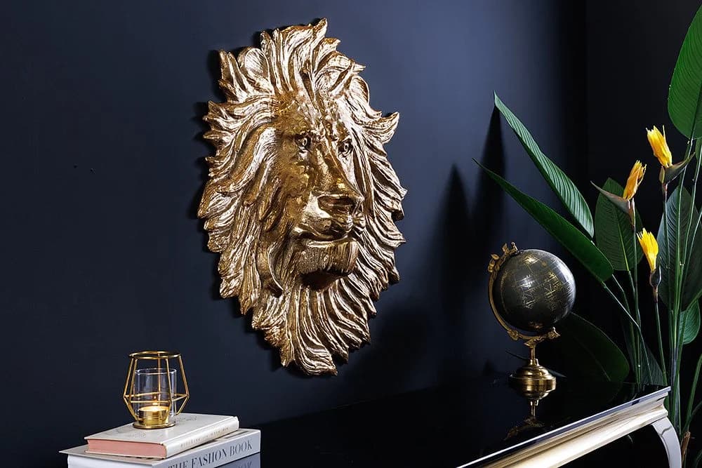 RIESS Ambiente Wanddeko Löwenkopf Gold Metall Skulptur 60cm