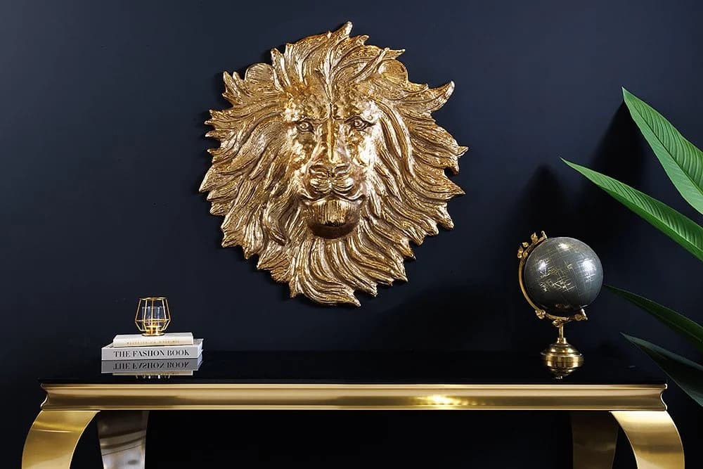 RIESS Ambiente Wanddeko Löwenkopf Gold Metall Skulptur 60cm - Bild 2