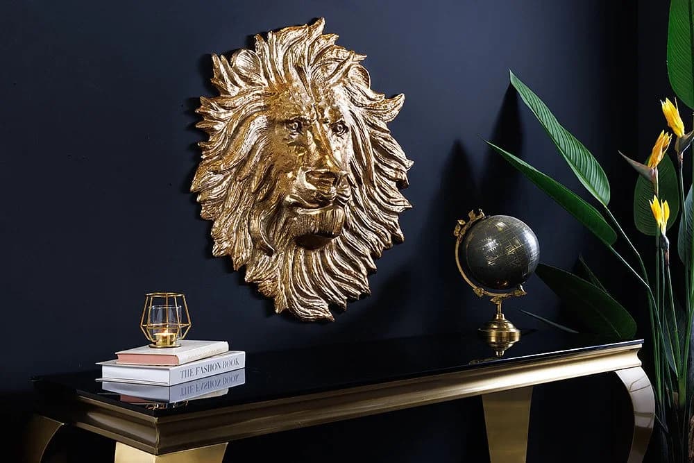 RIESS Ambiente Wanddeko Löwenkopf Gold Metall Skulptur 60cm - Bild 3