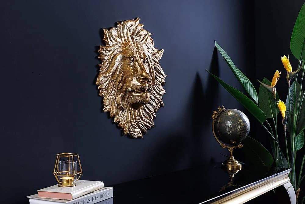 riess-ambiente Wanddekoobjekt WILDLIFE LION 35cm gold Löwenkopf-Skulptur Metall