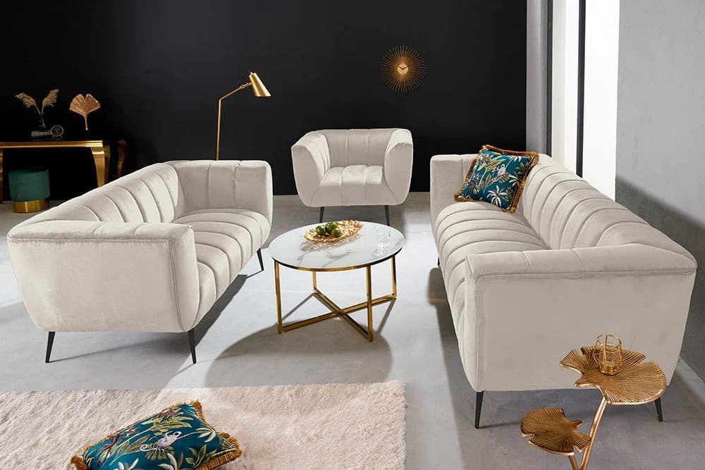 riess-ambiente NOBLESSE 2-Sitzer Sofa Samt Champagner Schwarz Retro - Bild 4