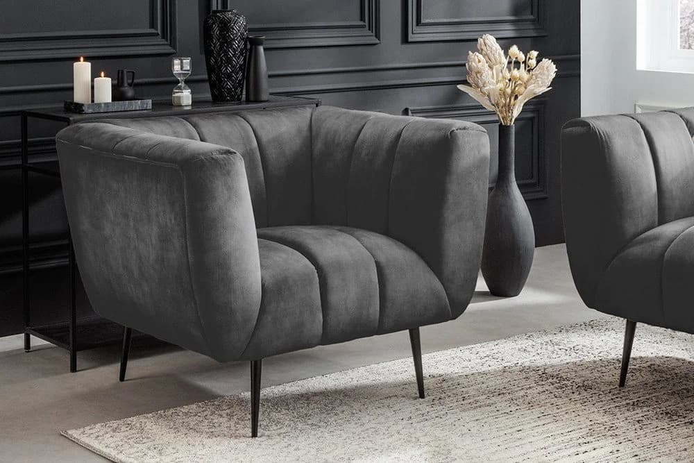 riess-ambiente Sessel NOBLESSE Grau Schwarz Retro Samt