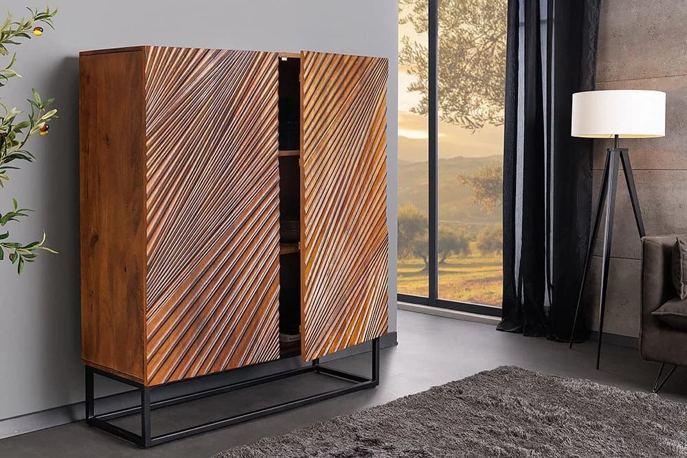 riess-ambiente Highboard ART 120cm braun/schwarz Massivholz 3D-Design