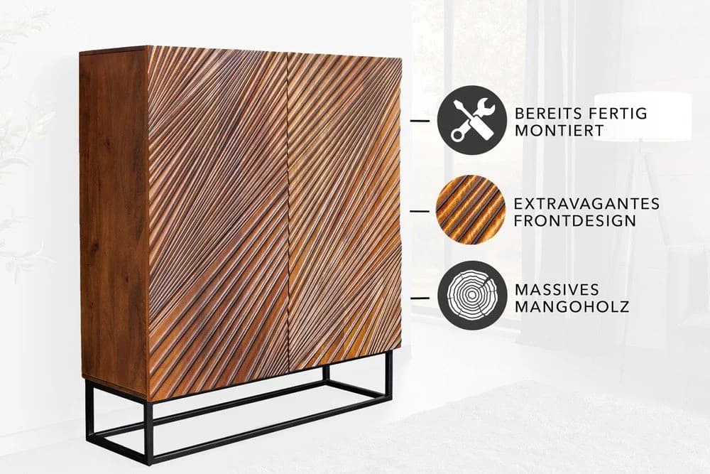 riess-ambiente Highboard ART 120cm braun/schwarz Massivholz 3D-Design - Bild 4