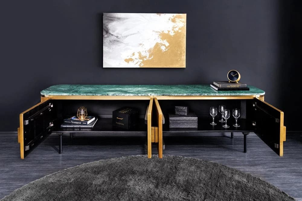 riess-ambiente TV-Board VENEZIANO Mangoholz Marmorplatte Retro-Design - Bild 3