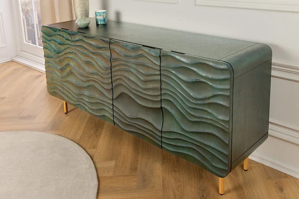 riess-ambiente Sideboard WAVE türkis/gold Massivholz Retro Design