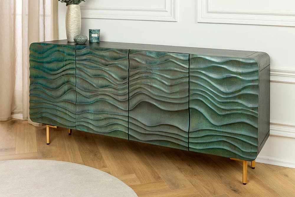 riess-ambiente Sideboard WAVE türkis/gold Massivholz Retro Design - Bild 2
