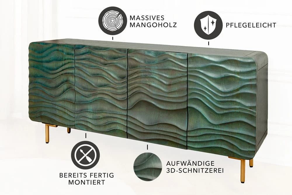 riess-ambiente Sideboard WAVE türkis/gold Massivholz Retro Design - Bild 4