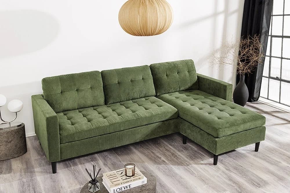 riess-ambiente Ecksofa STOCKHOLM 220cm Grün Cordbezug Federkern - Bild 2