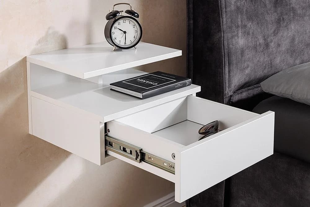 riess-ambiente Nachttisch FLOATING 35cm weiß · hängendes Regal mit Schublade - Bild 4