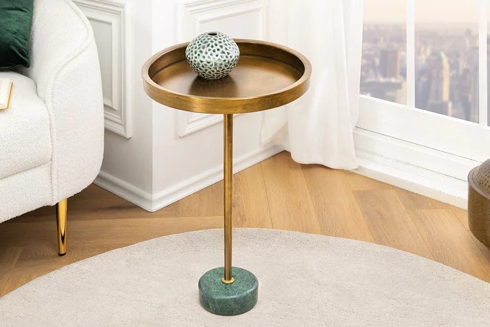 riess-ambiente Beistelltisch TRAYFUL 60cm Messing Antik Grün Marmor