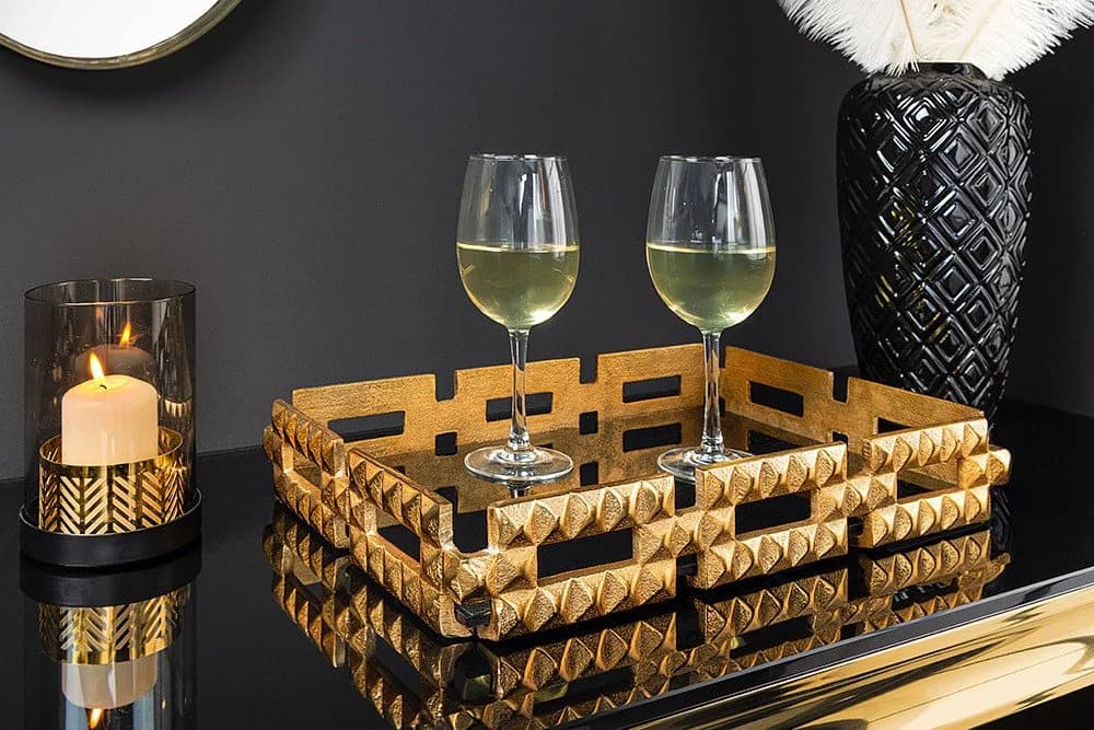 riess-ambiente Dekotablett VARIATION 40cm Gold Schwarz Metall Glas - Bild 2